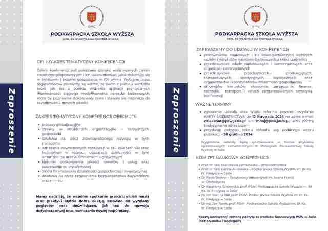 Miedzynarodowa Konferencja Naukowa 2024 - Podkarpacka Szkoła Wyższa w Jaśle